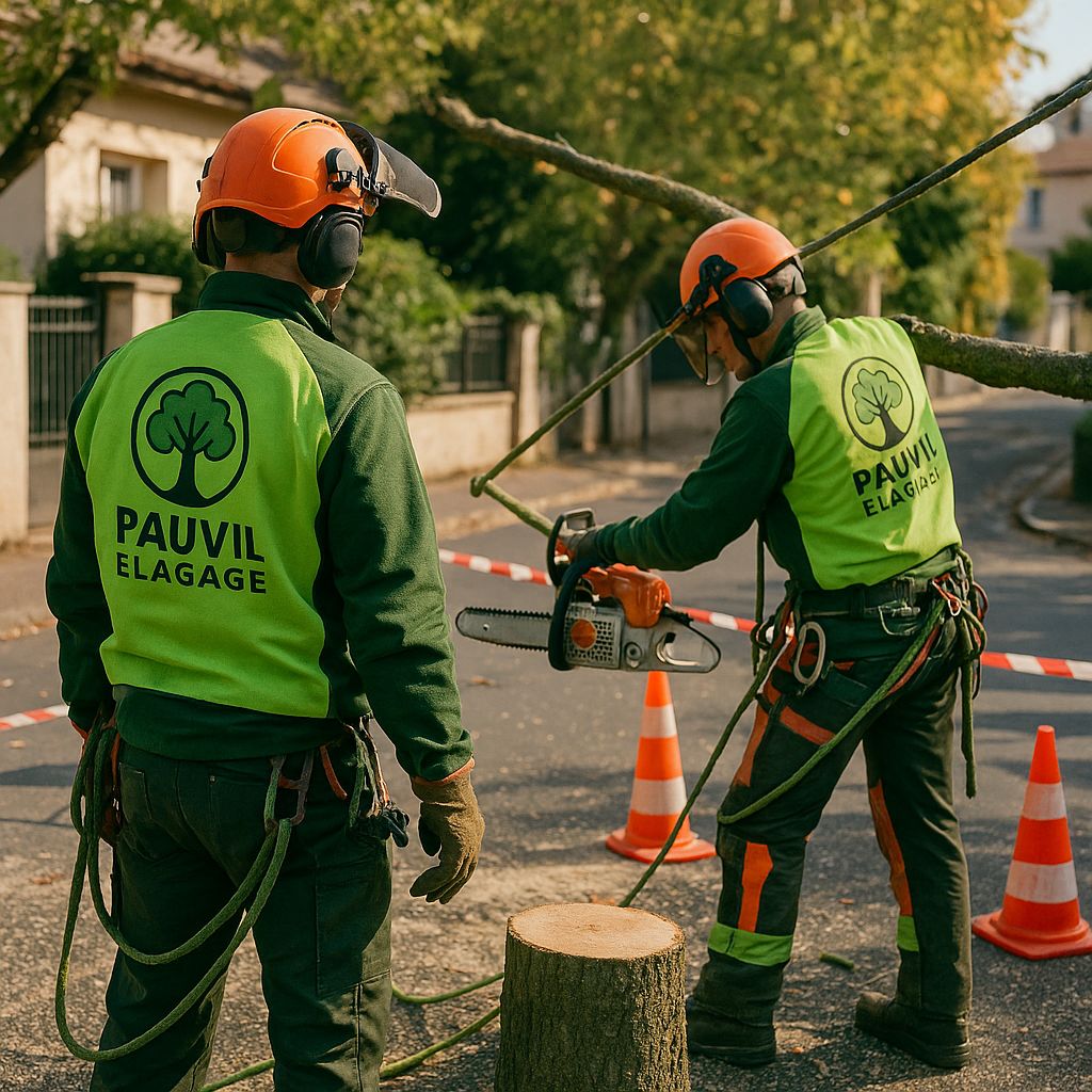 Équipe équipée d’EPI en chantier d’abattage